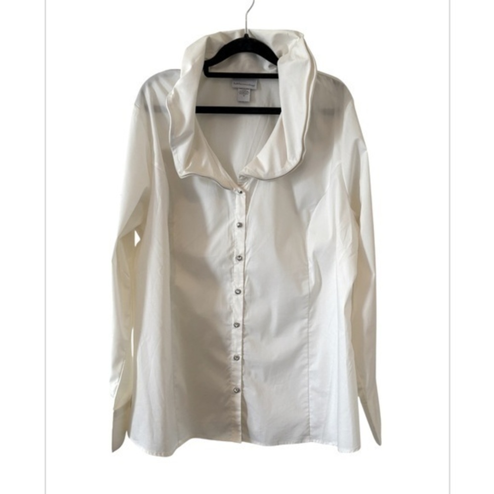 Soft Surroundings Classic Cottagecore White Long Sleeve Wire Collar Top 1X - Picture 1 of 9
